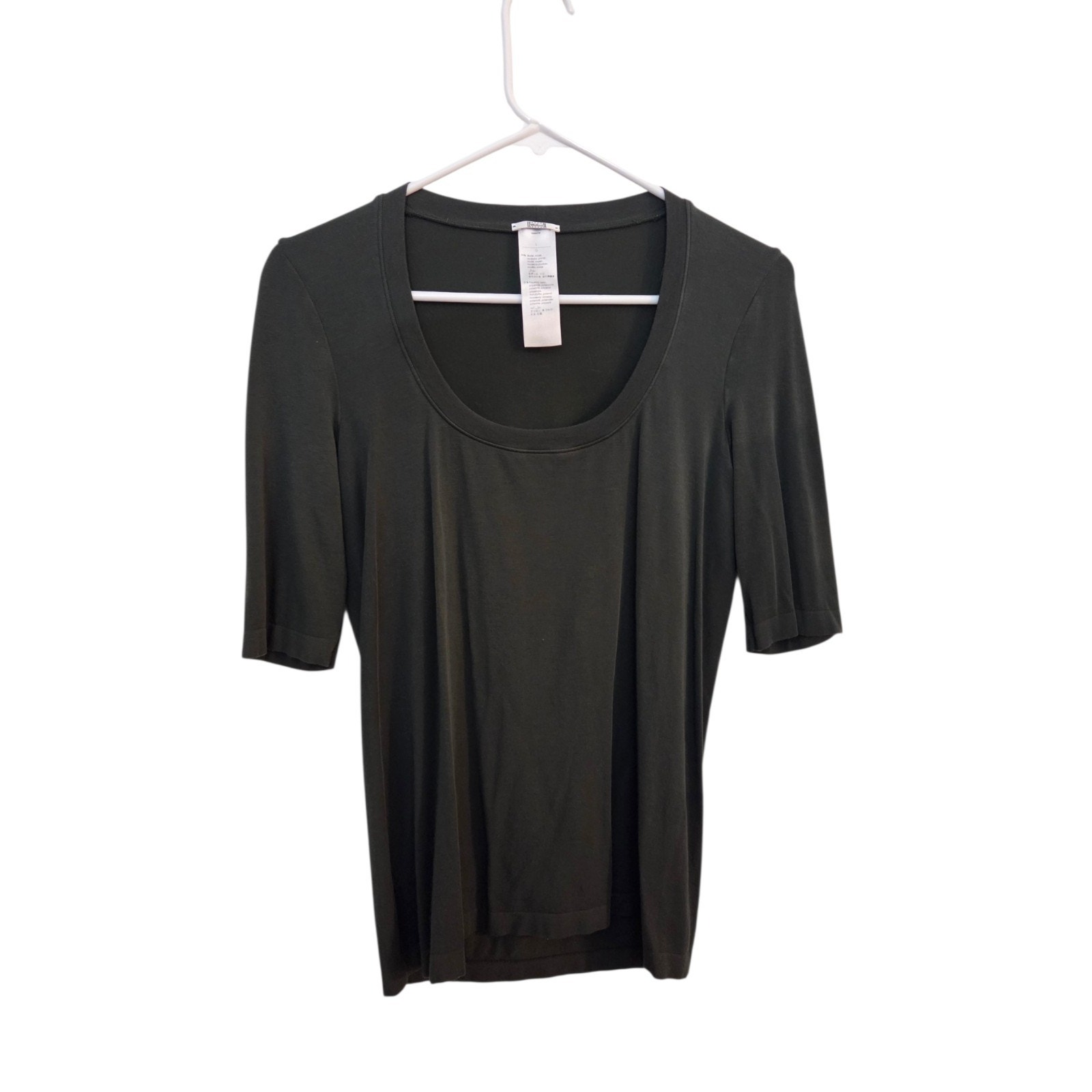 Wolford Olive Green Scoop Neck Modal Top T Shirt Women's Size L Large Sweater